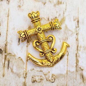 Vintage Cross Anchor Gold Tone Brooch - B19